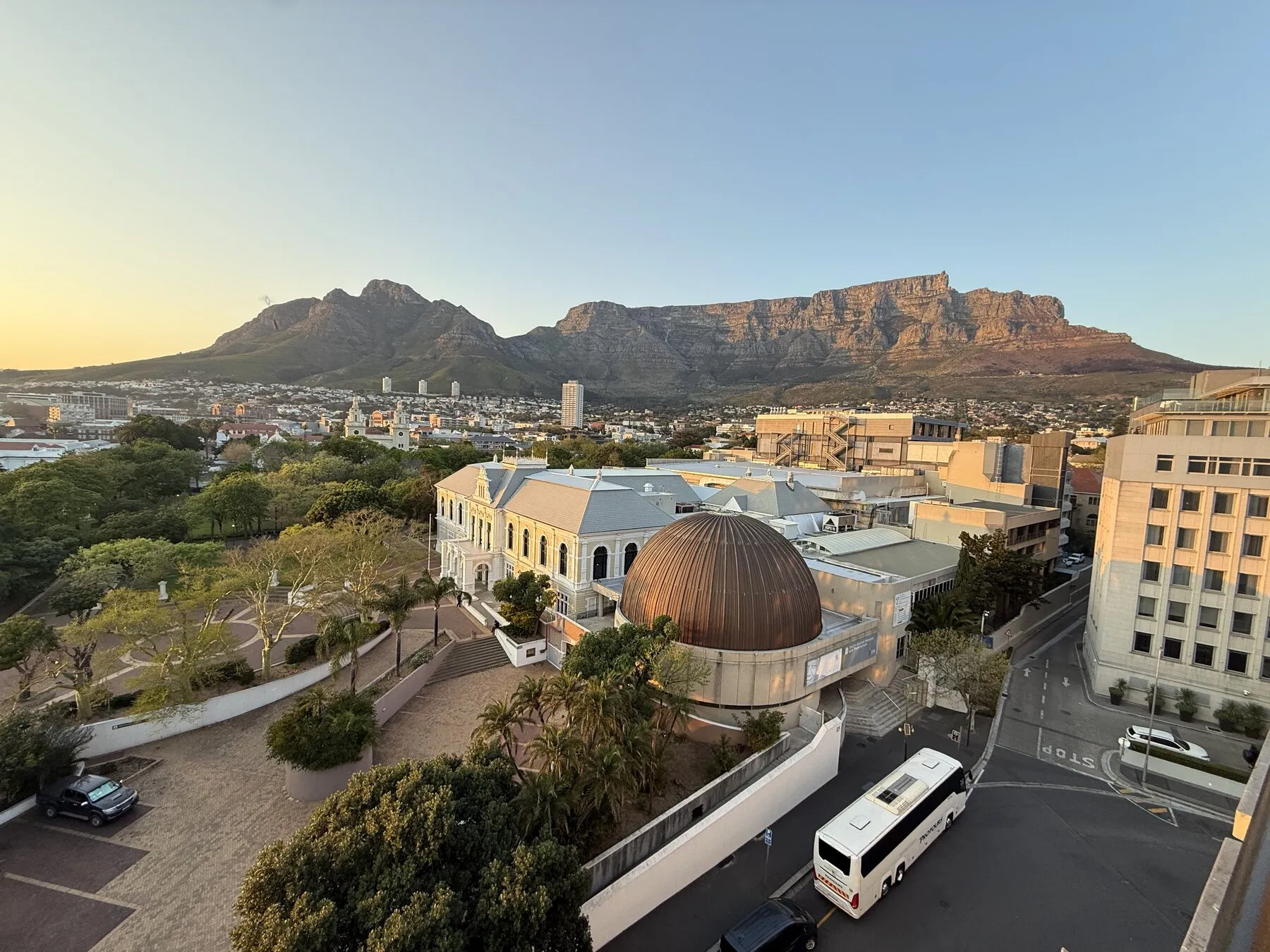 Table Mountain above the buildings of Cape Town in the evening light